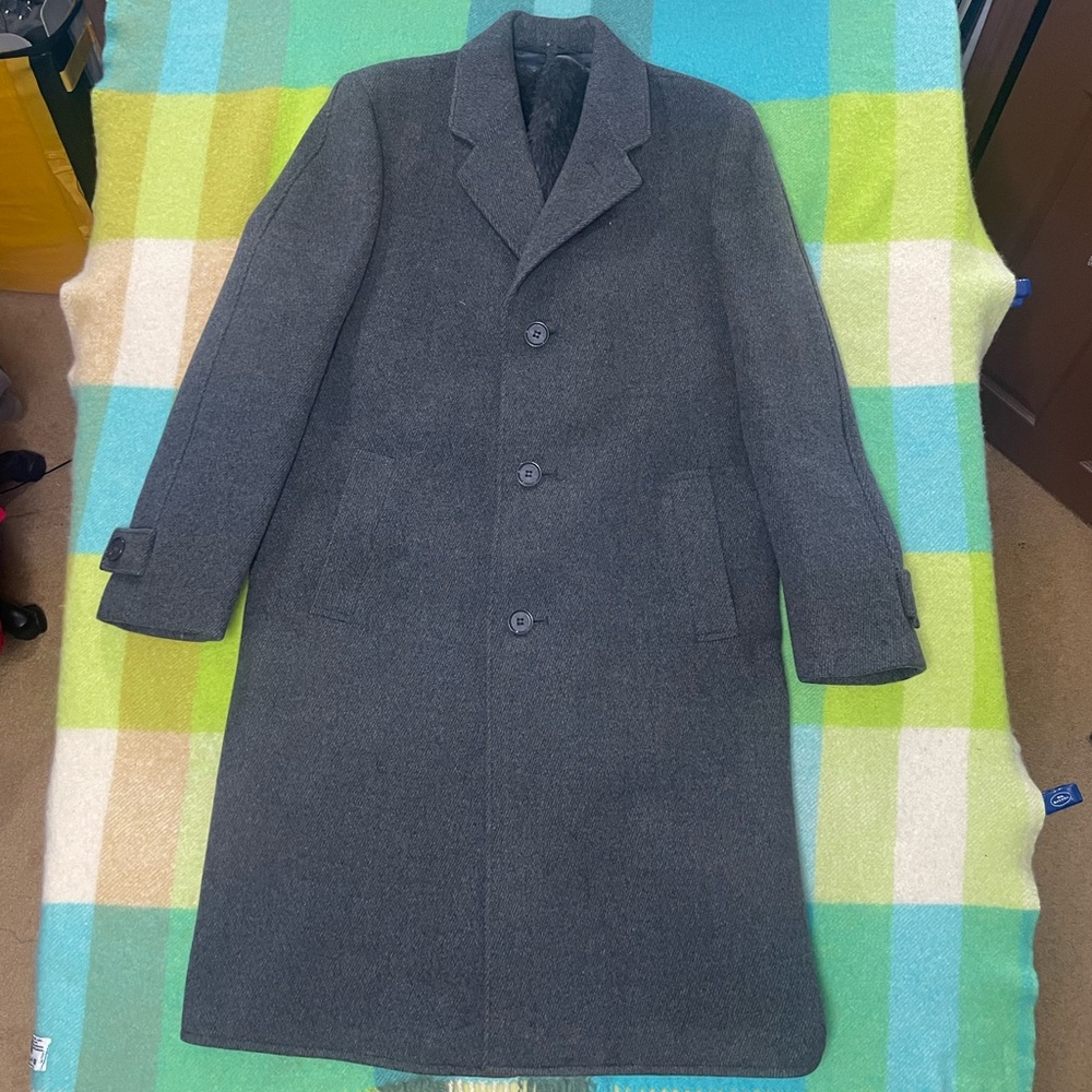 Unknown Brand High Quality Wool Grey Fur Lined Trench Coat Men’s